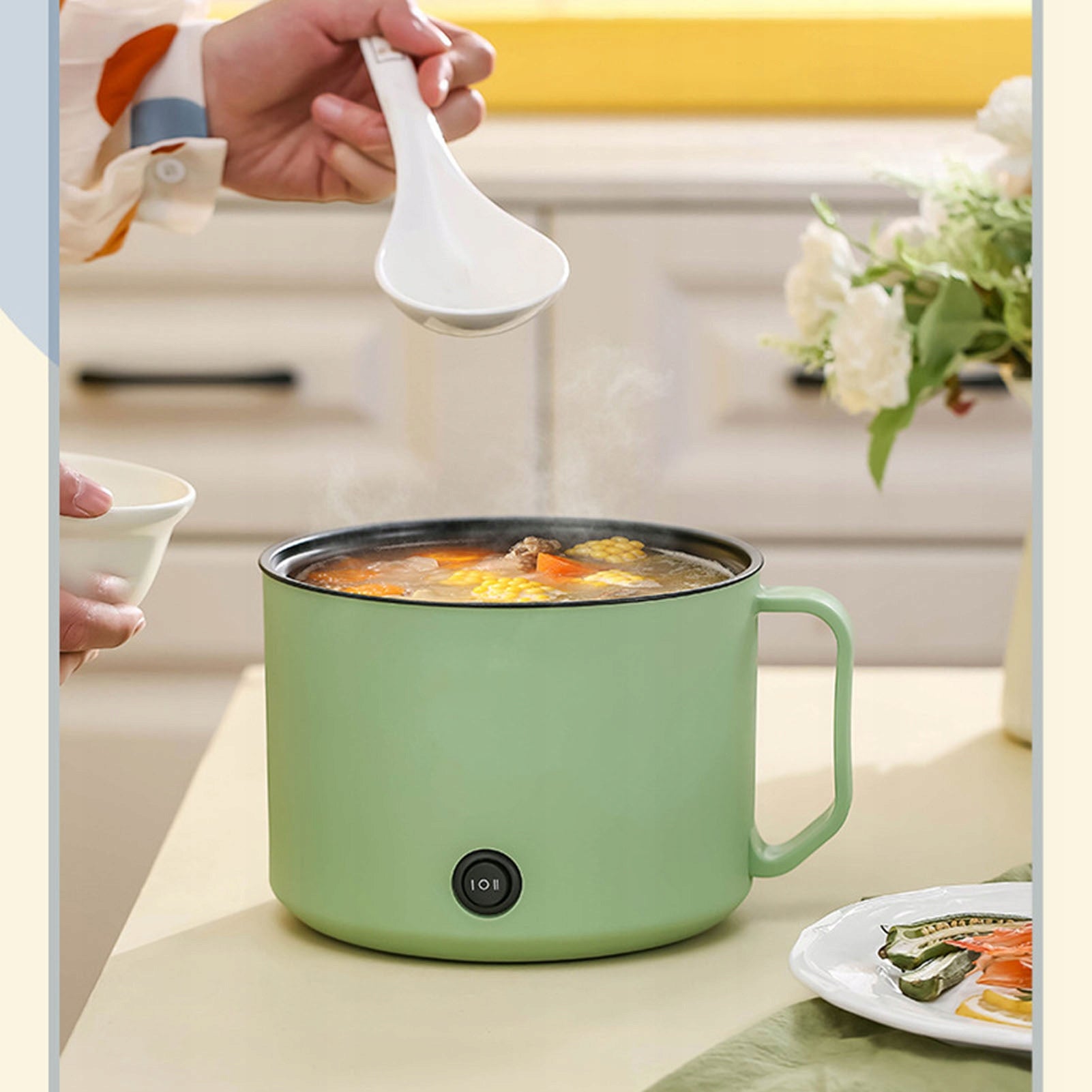 Multifunctional Electric Cooking Pot Small Mini Cooker Dominant color multicolor
