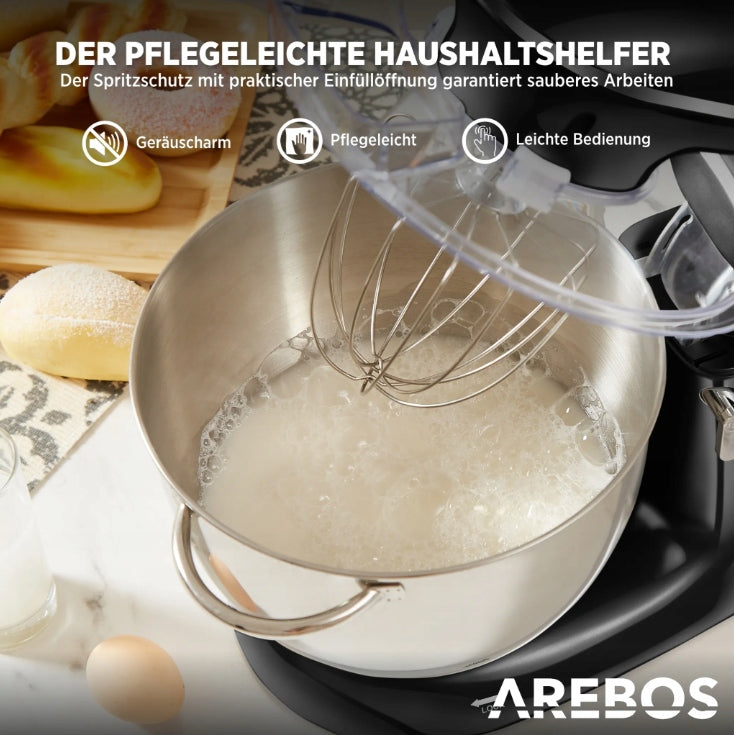 Multifunctional Food Processor Beater Hook 1500W 6 Speeds Brand Arebos