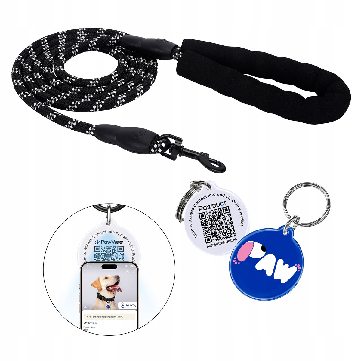 Multifunctional Lanyard Dog Address Card QR Black