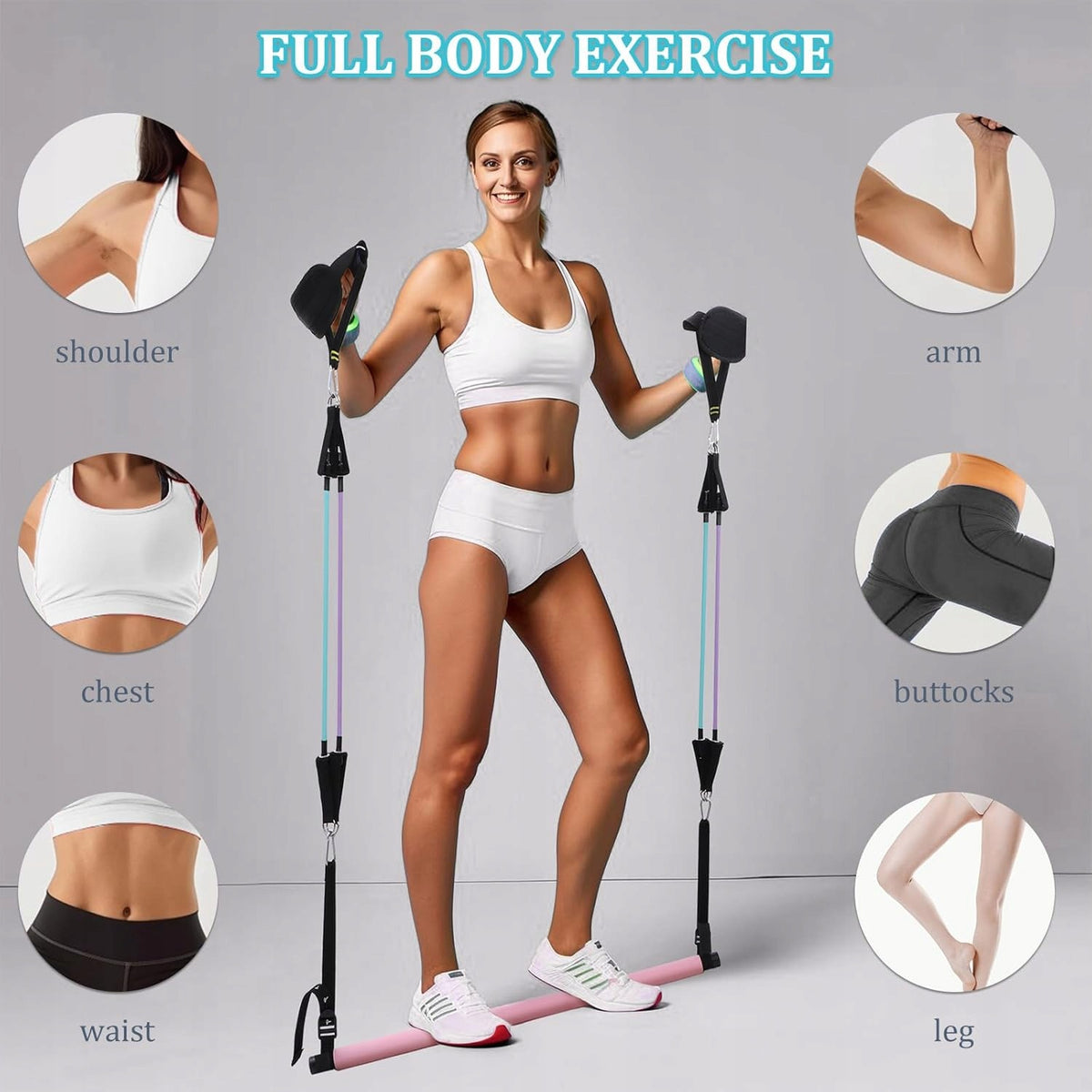 Multifunctional Pilates Set Bar + 6 Resistance Rubbers Manufacturer code D8257K-11-N
