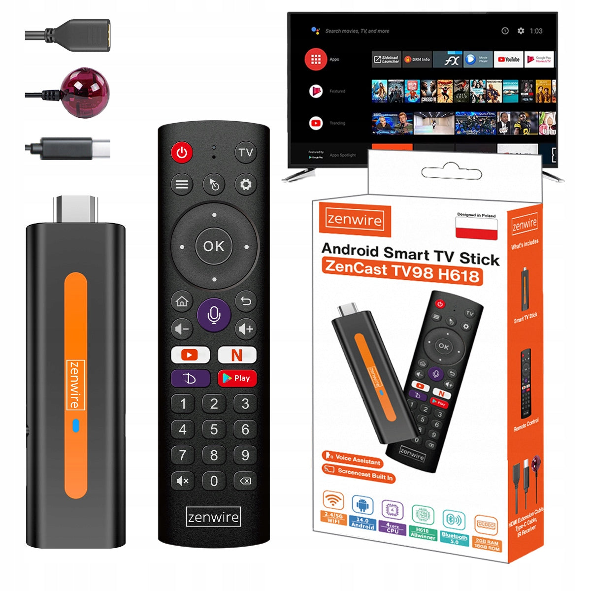 Multimedia Player Android 14 Smart TV Stick Box WiFi 2/16
