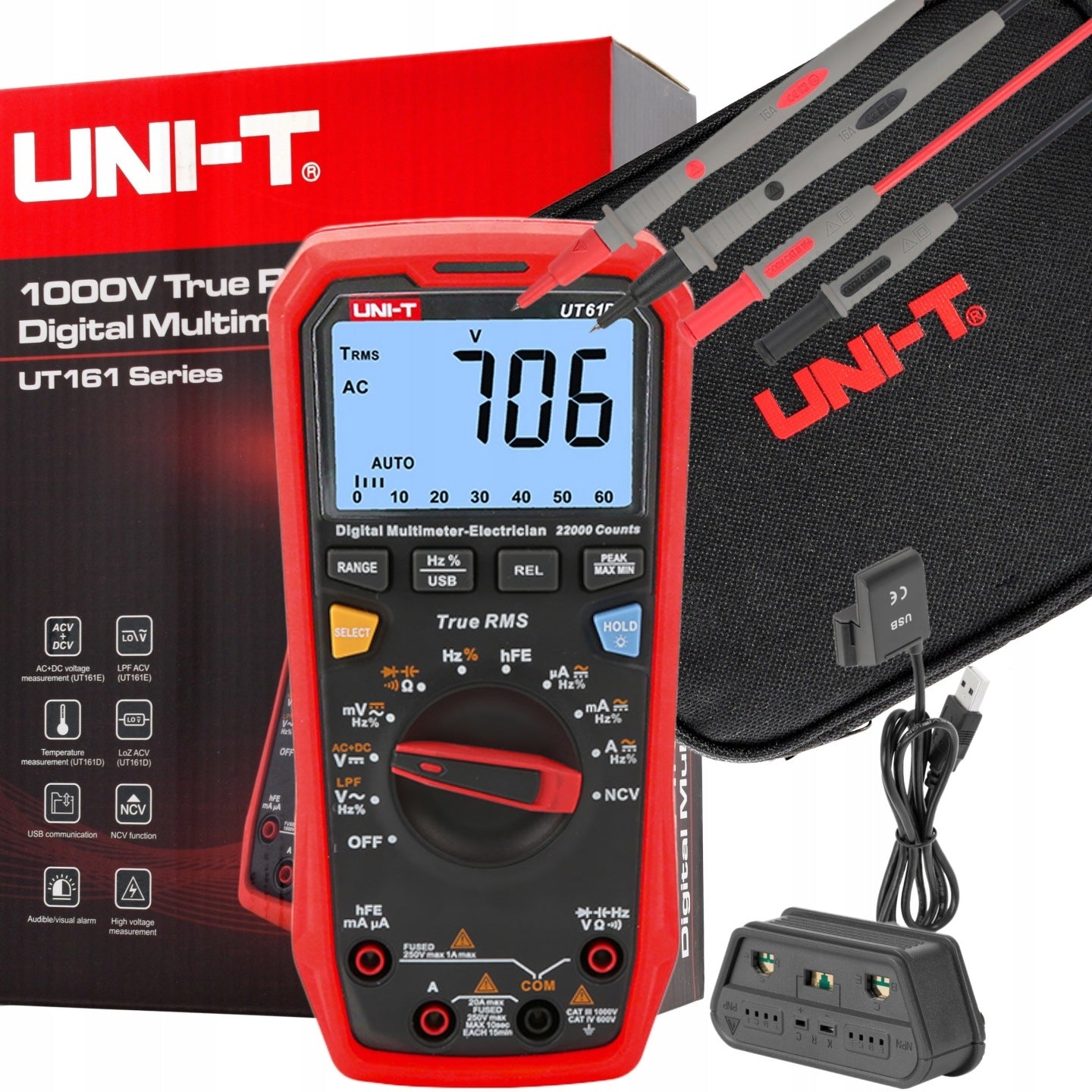 Multimeter 20A AC/DC UT61E+ ~ UT161E NCV hFe - USB - graph+