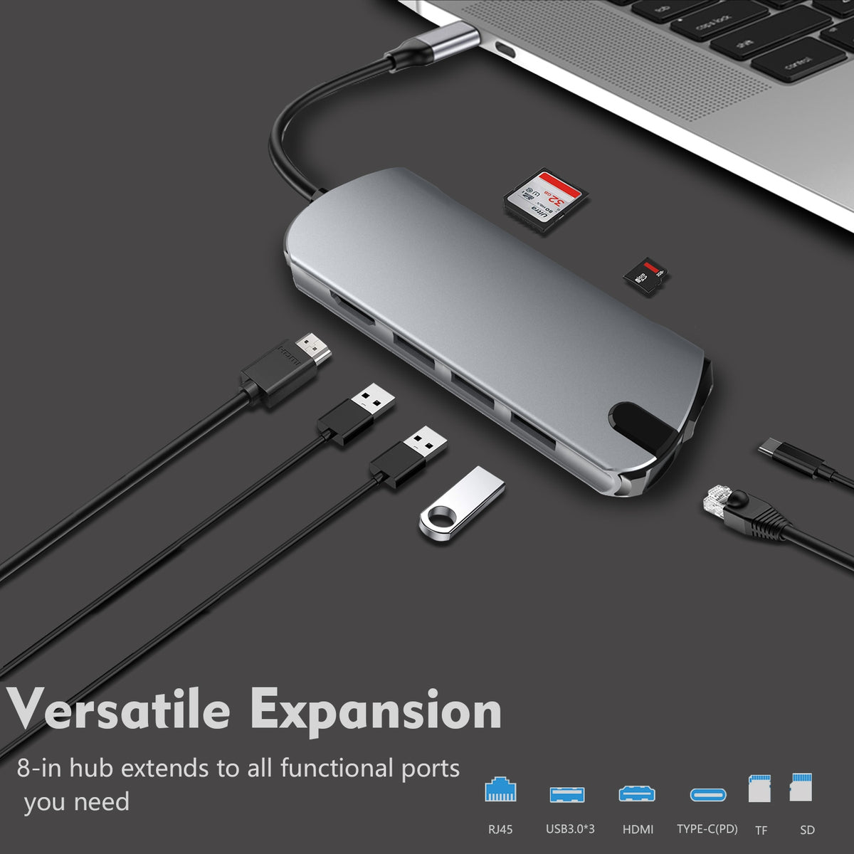 Multiport USB C Hub Ethernet Adapter, 8 in 1 Docking Station Manufacturer code WF1916B
