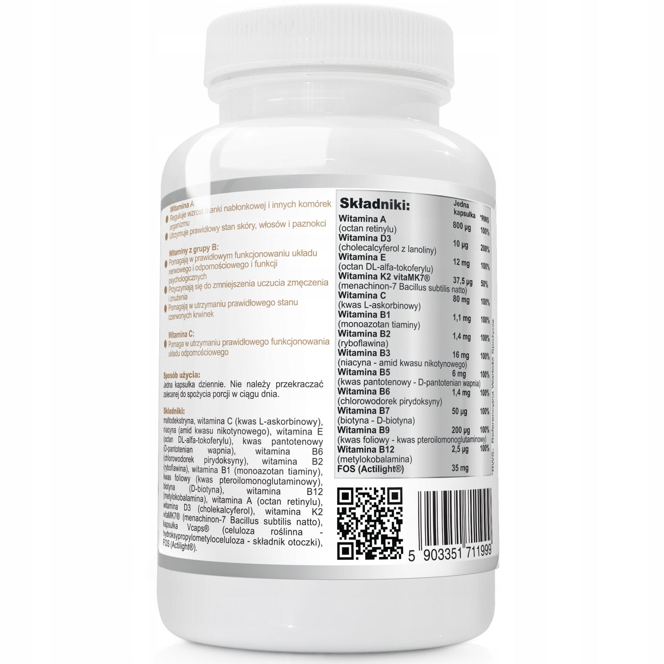 Multivitamin Senior D3 B COMPLEX ADEK Wit C Vitality Energy 120 capsules Manufacturer code WS2002
