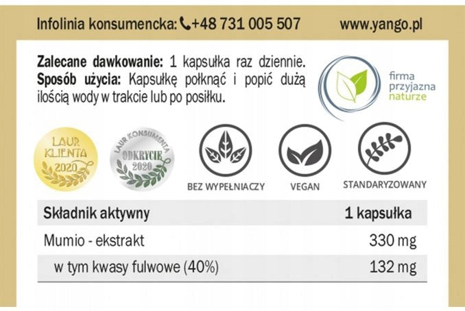 Mumio - 40% fulvic acids - 90 capsules Brand Yango