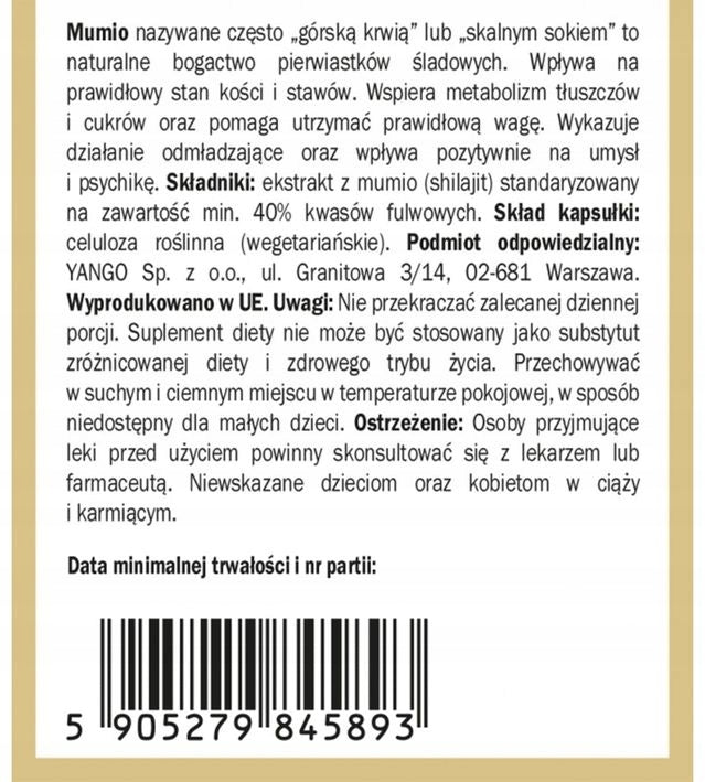Mumio - 40% fulvic acids - 90 capsules Expiration date at least 1 year from the date of purchase