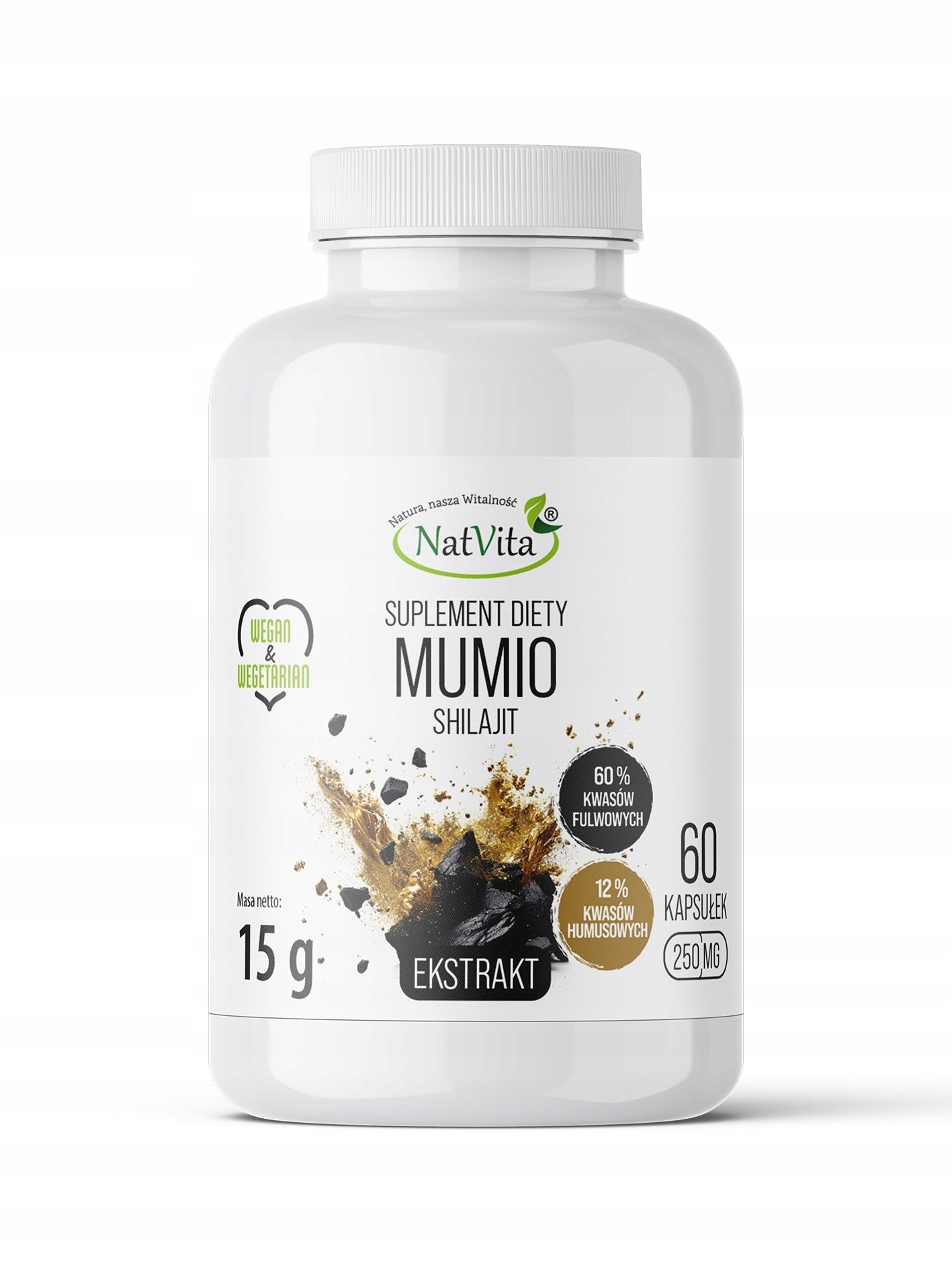 Mumio Shilajit Extract 60% Fulvic Acid 12% Humic Acid 60 kaps NatVita