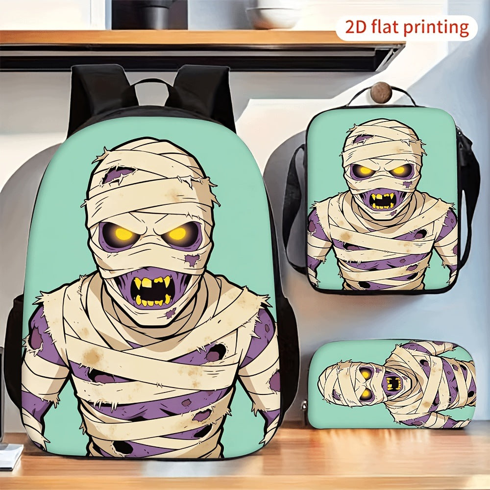 Mummy Print Backpack Set with Lunch Box Bag and Pencil Case
