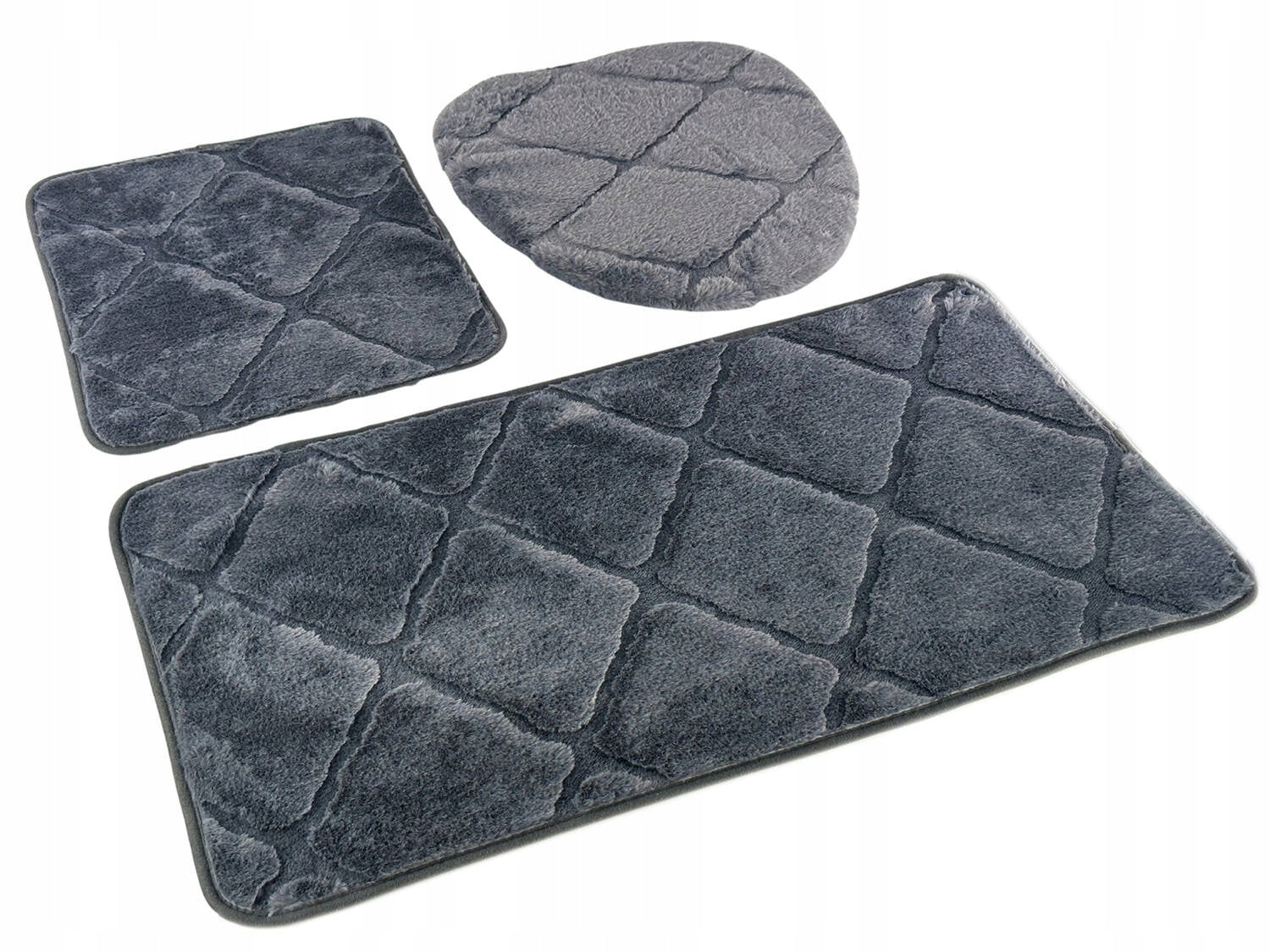 Muna Dark Grey Bathroom Rugs Anti-slip Rugs Set of 3