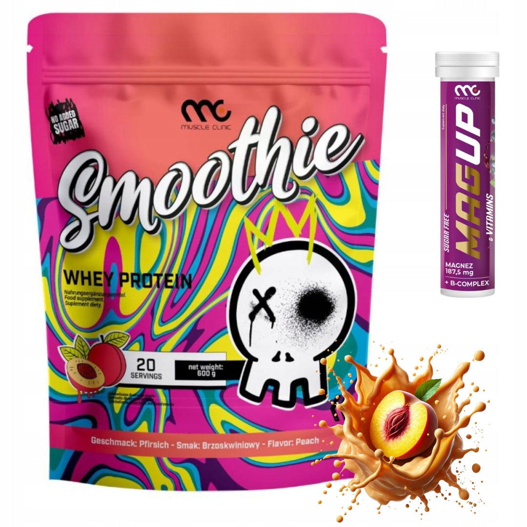 Muscle Clinic SMOOTHIE Whey 600g WPC peach protein Magnesium viB6 vit D Plush