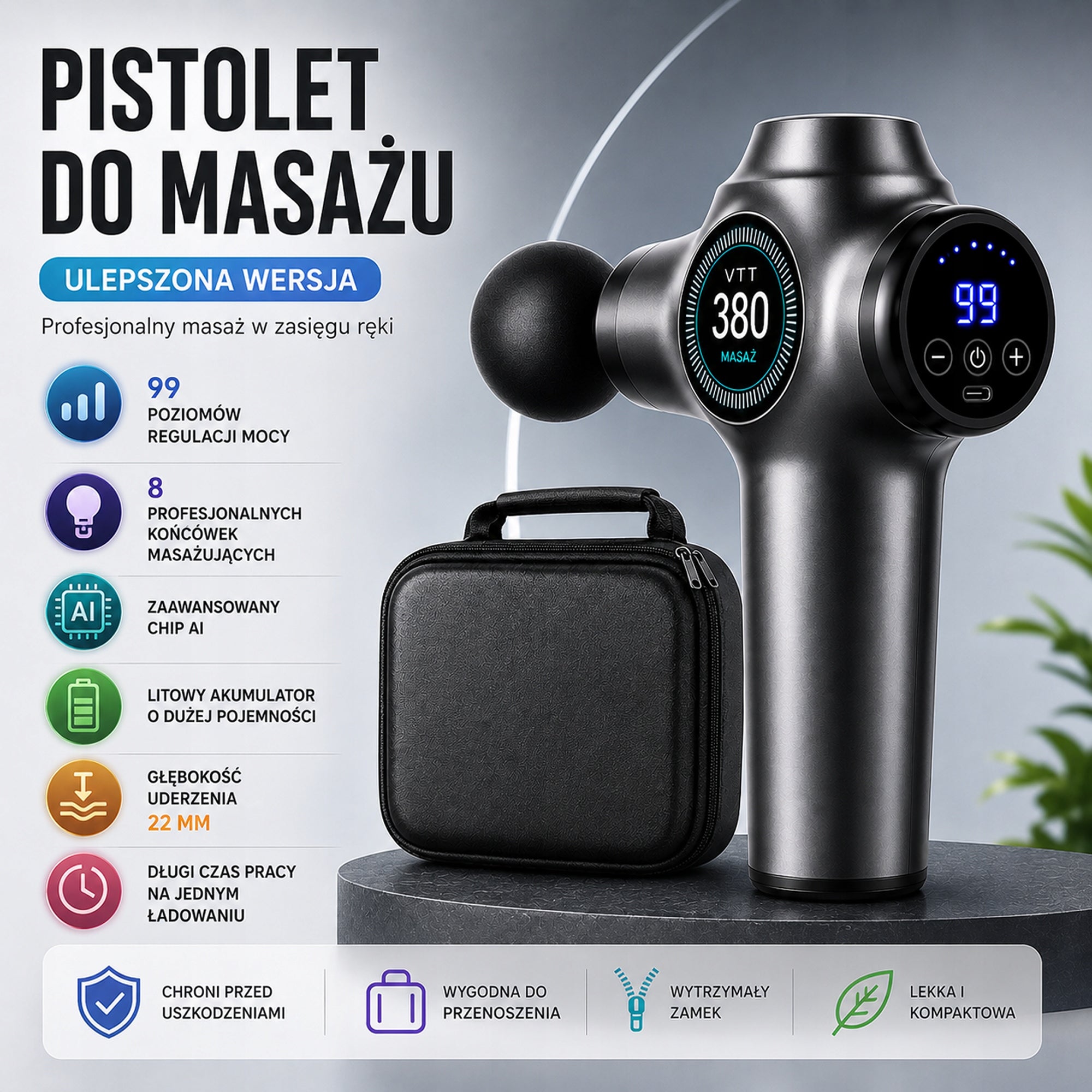 Muscle Massage Gun LV20 8 Interchangeable Tips + Carrying Case