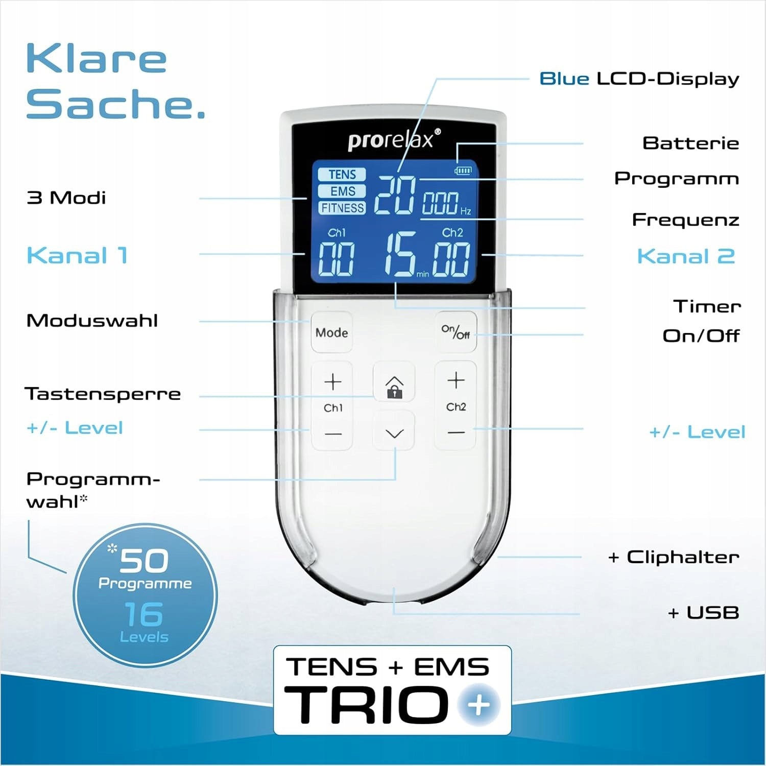 Muscle electrostimulator Prorelax TRIO size smaller than XS Manufacturer code 123