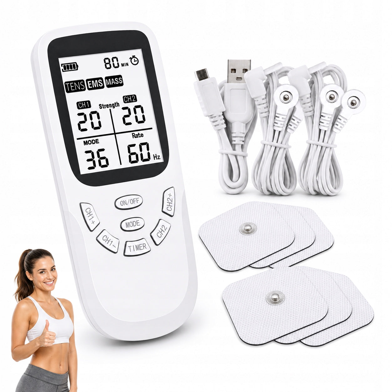 Musculoskeletal electrostimulator MASSAGE TENS EMS 36 programs