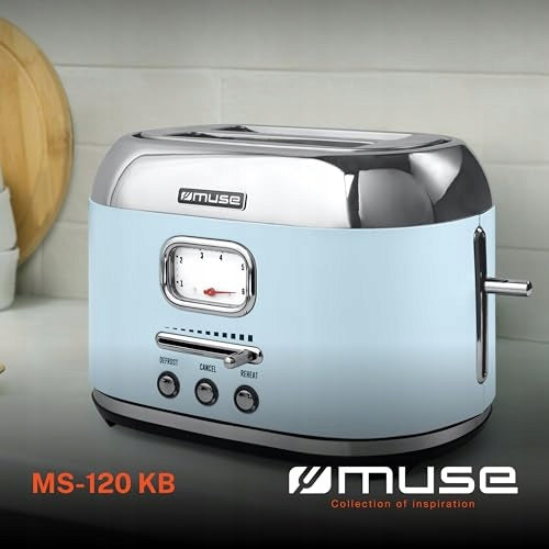 Muse Retro Toaster, 2 Slices, 6 Toasting Levels Pastel Blue Power rating 1000 W
