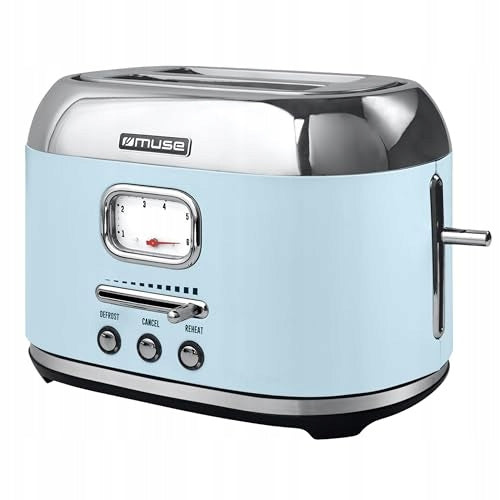 Muse Retro Toaster, 2 Slices, 6 Toasting Levels Pastel Blue