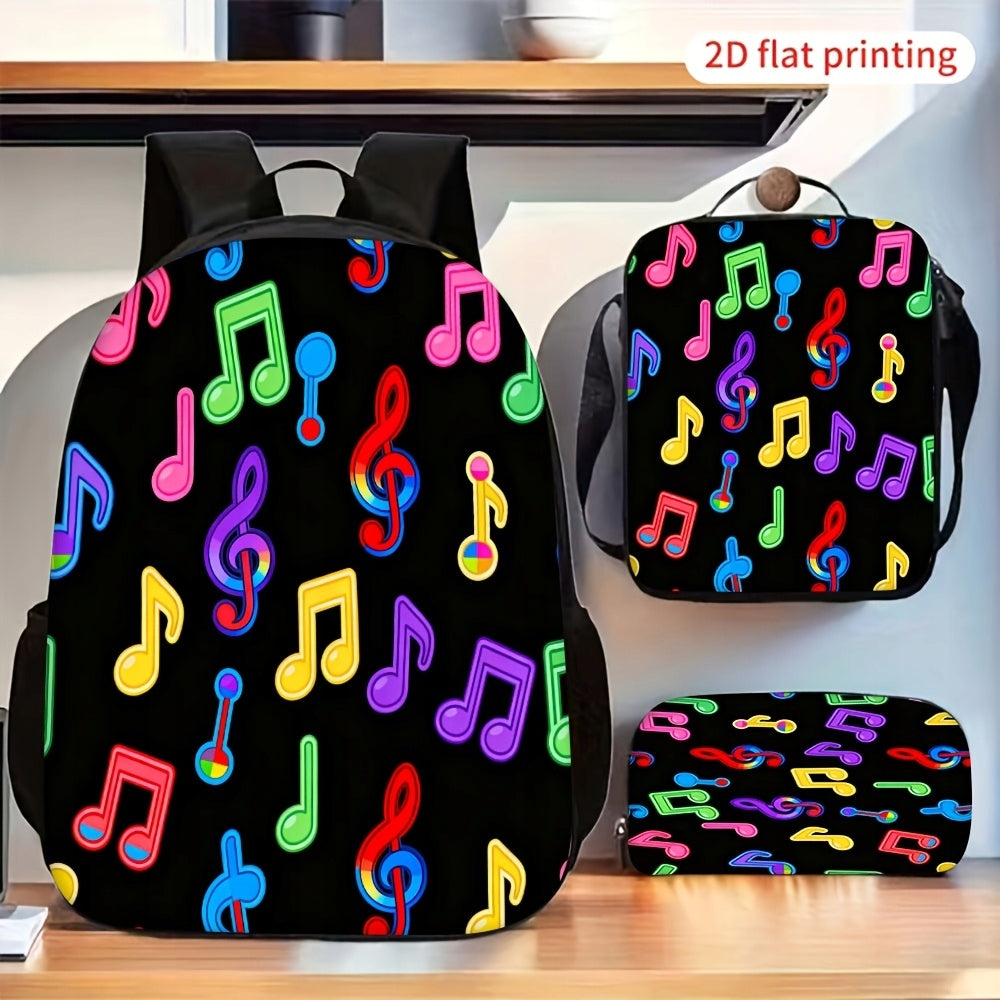 Music Notes Print Backpack Set Fashion Daily Crossbody Stationery