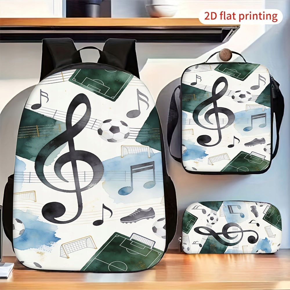 Music Soccer Themed Backpack Set with Lunch Bag Pencil Case