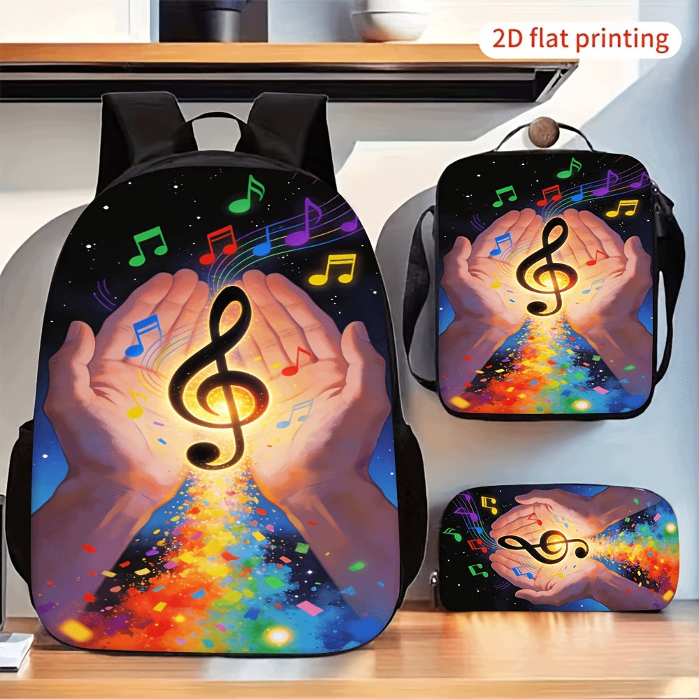 Music Treble Clef Backpack Set with Crossbody Bag and Pencil Case - Lightweight
