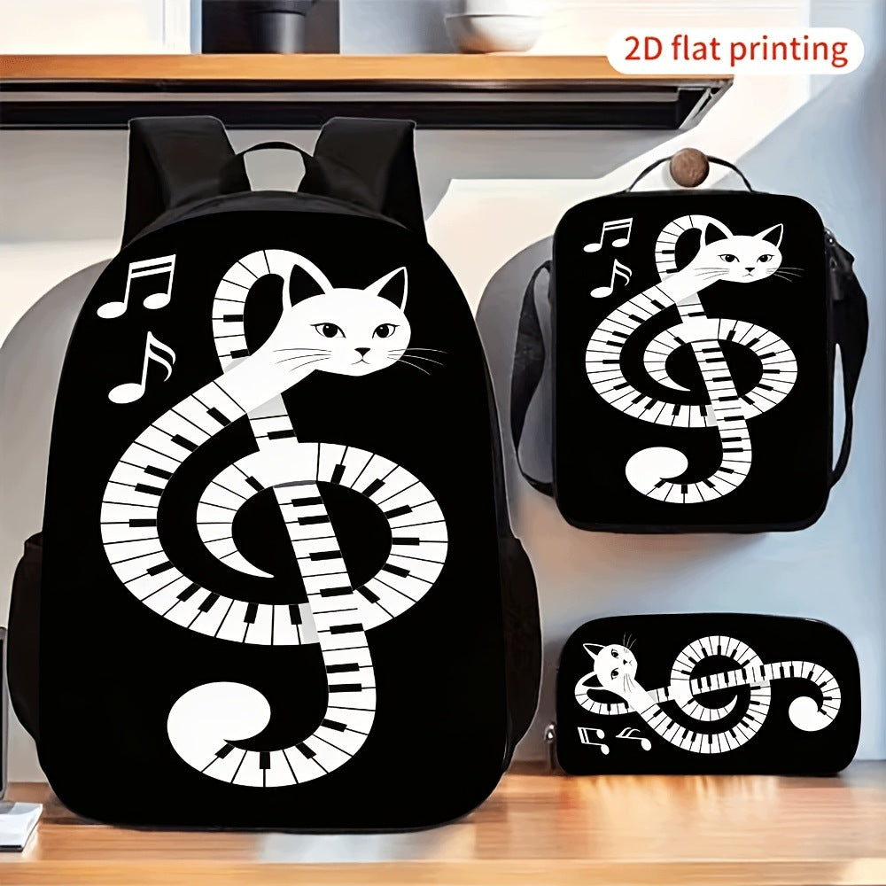 Musical Cat Treble Clef Backpack Set with Lunch Bag Pencil Case