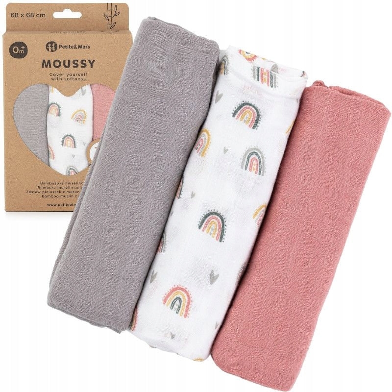 Muslin Diaper Petite&Mars Moussy Rose Rainbows