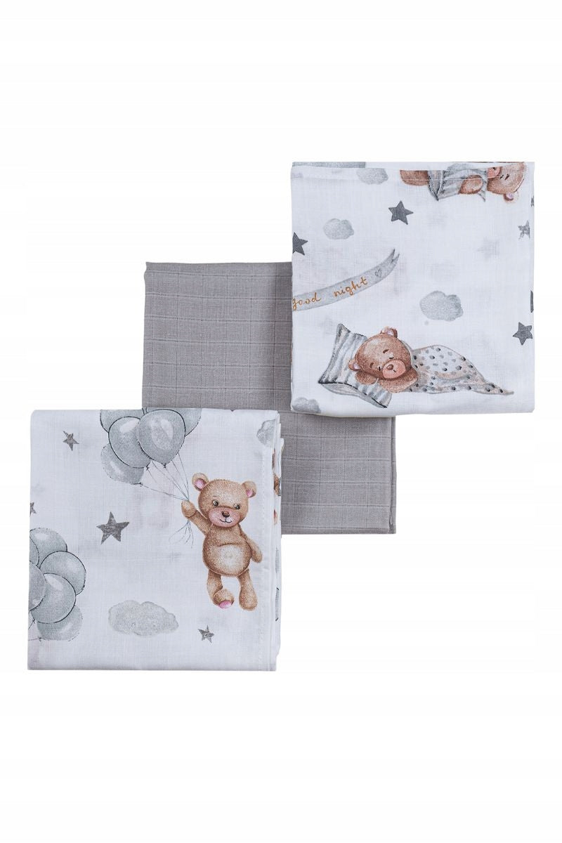 Muslin Diapers 60x80 3 Pcs Cotton Bear Soft For Infants