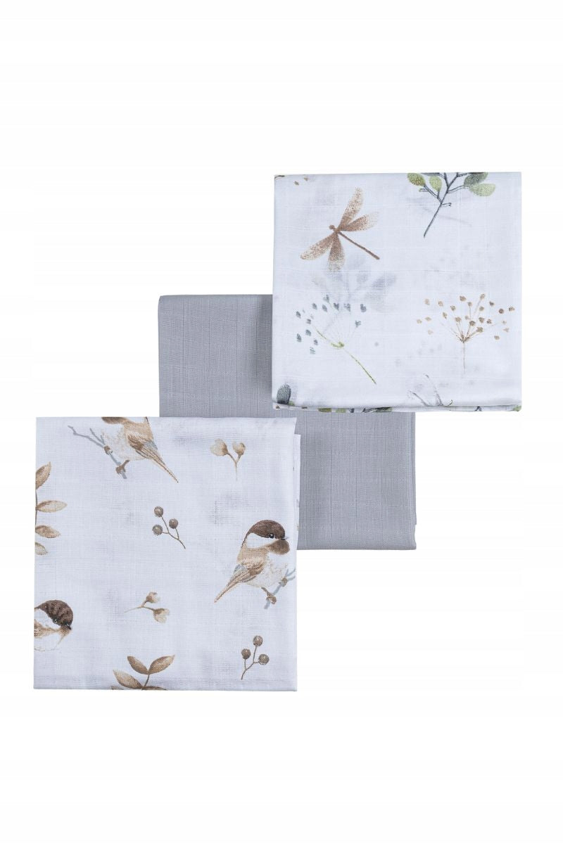 Muslin Diapers 60x80 3 Pcs Cotton Birds Soft For Babies