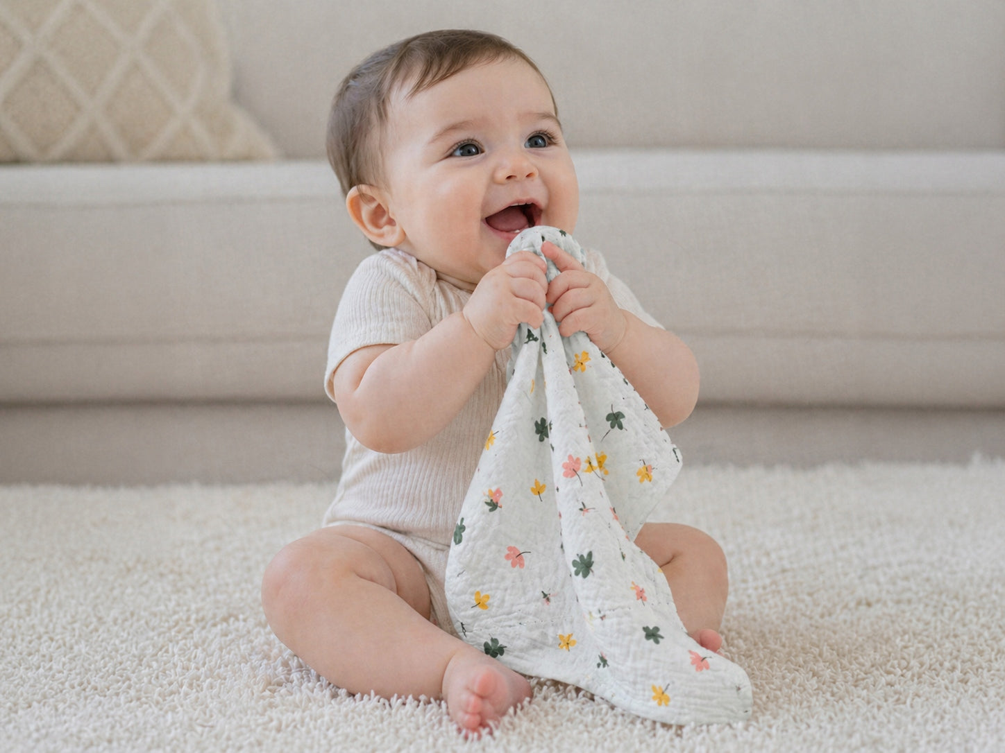 Muslin diaper 30x30 cm, downpour, handkerchief- green in leaves Packaging status original