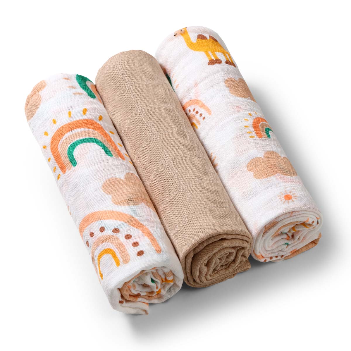 Muslin diaper Babyono 3 pcs. - 70 x 70 cm - shades of beige