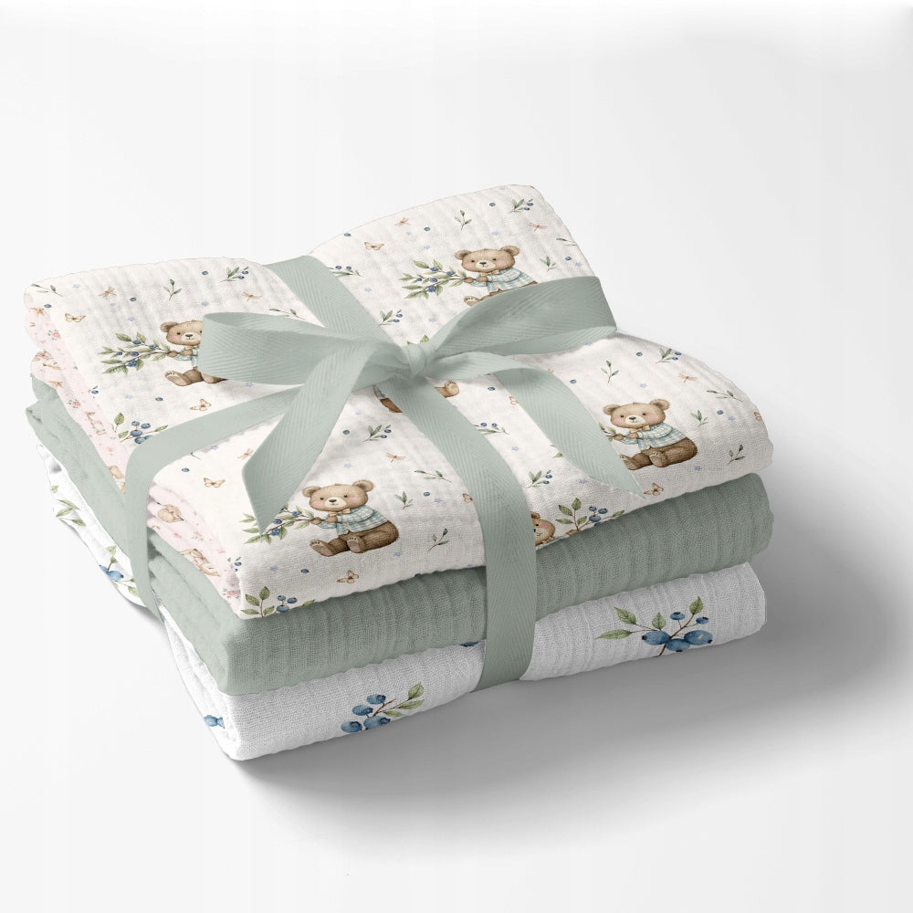 Muslin diaper Bocioland for babies bear sage cotton 70x70 Manufacturer code BL302
