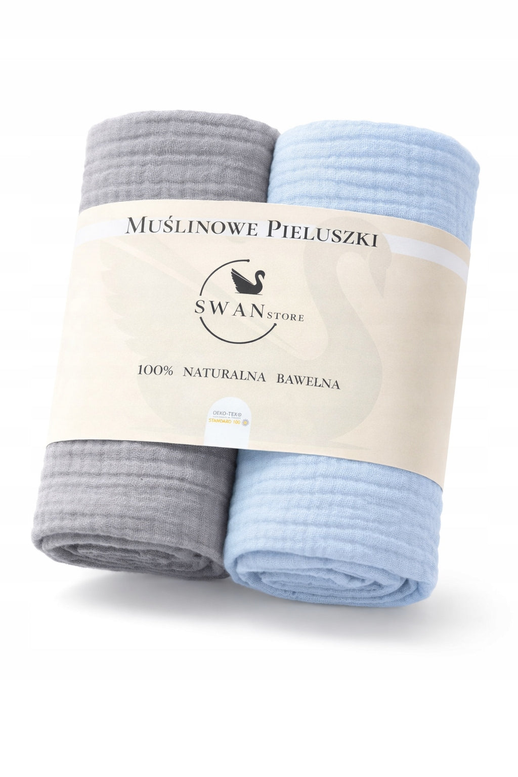 Muslin diapers 2 pcs. 60x60, set – blue, grey, 100% cotton
