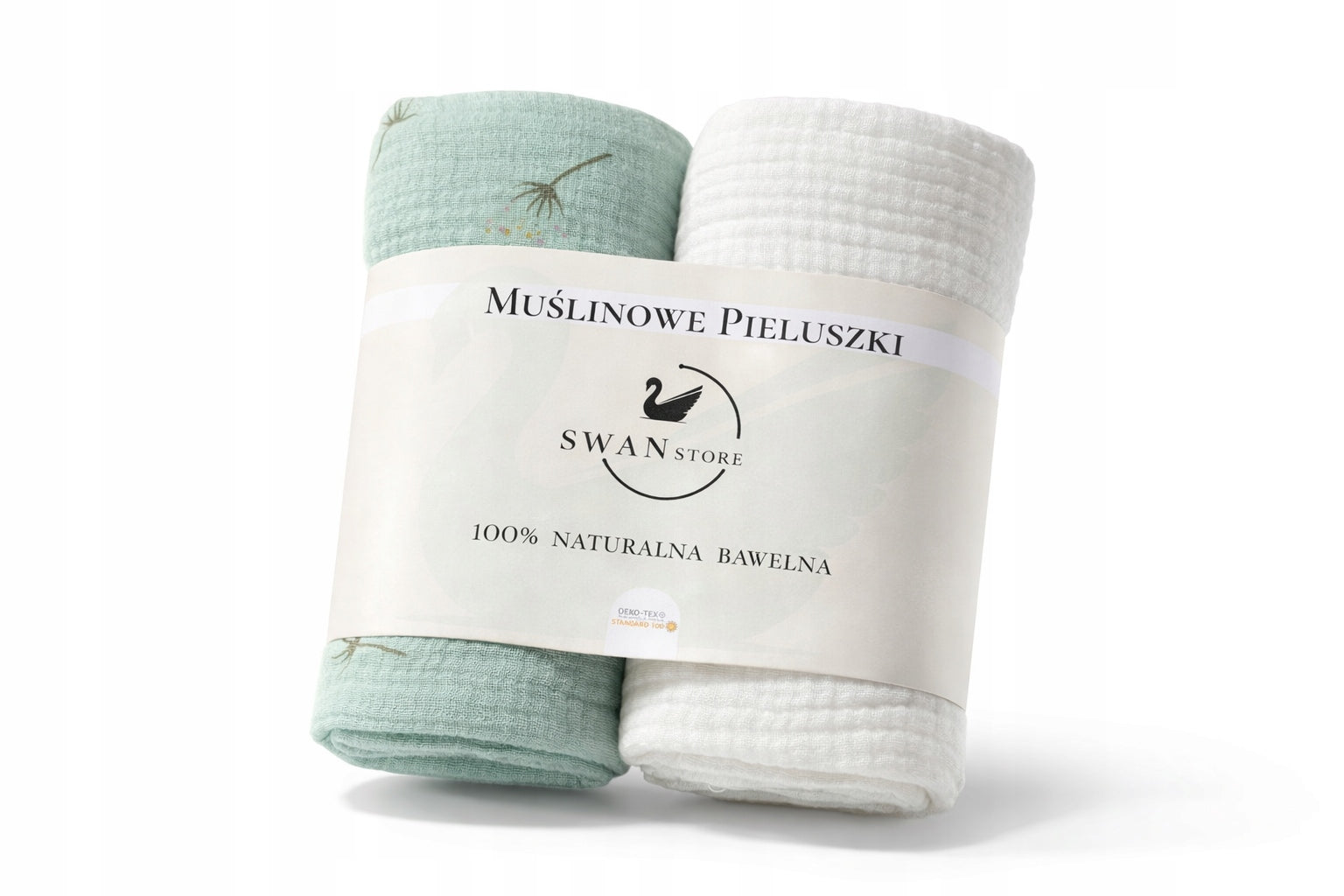 Muslin diapers 2 pcs. 60x60, set – green, white,100% cotton