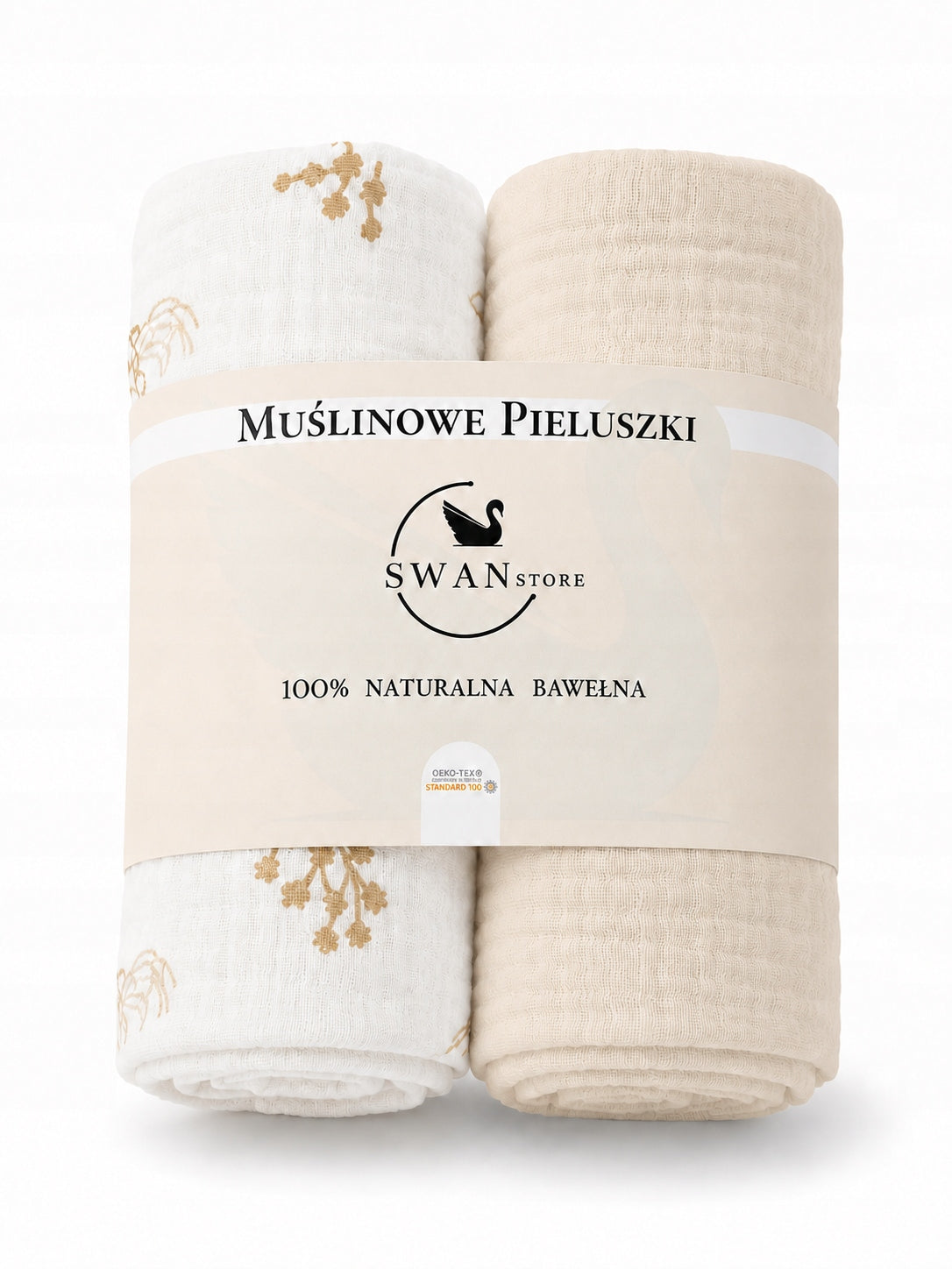 Muslin diapers 2pcs 60x60, set– boho flowers, beige, cotton