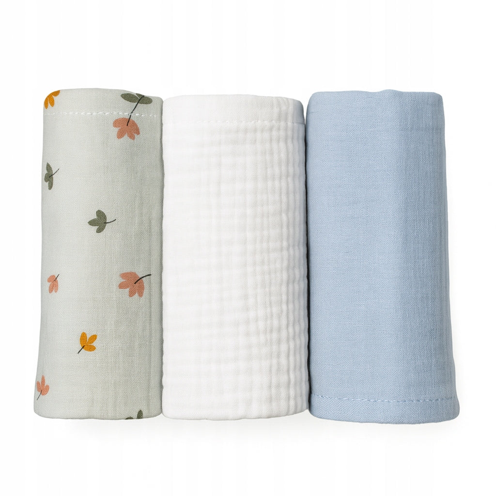 Muslin diapers 30x30cm, 3 pcs. colorful, downpours, wipes