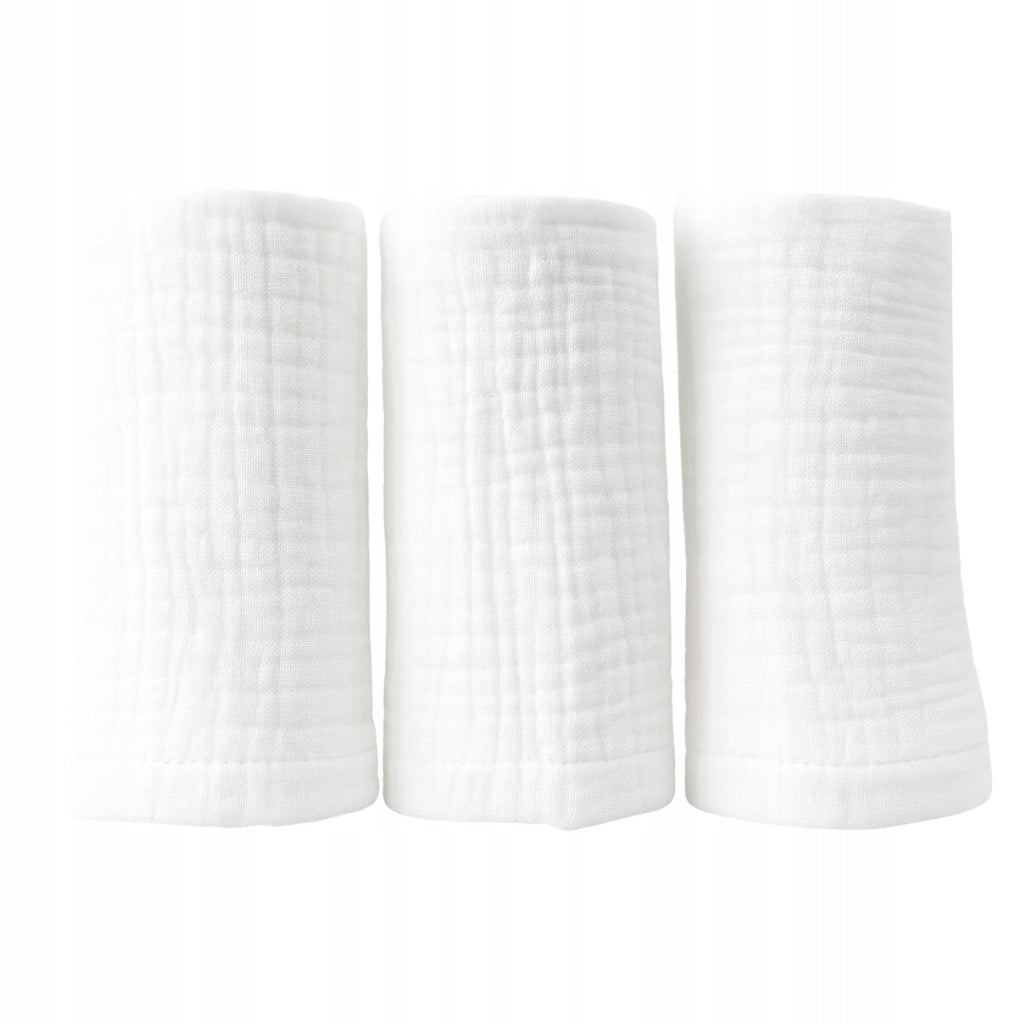 Muslin diapers white 30x30cm, 3 pcs. pourers, wipes
