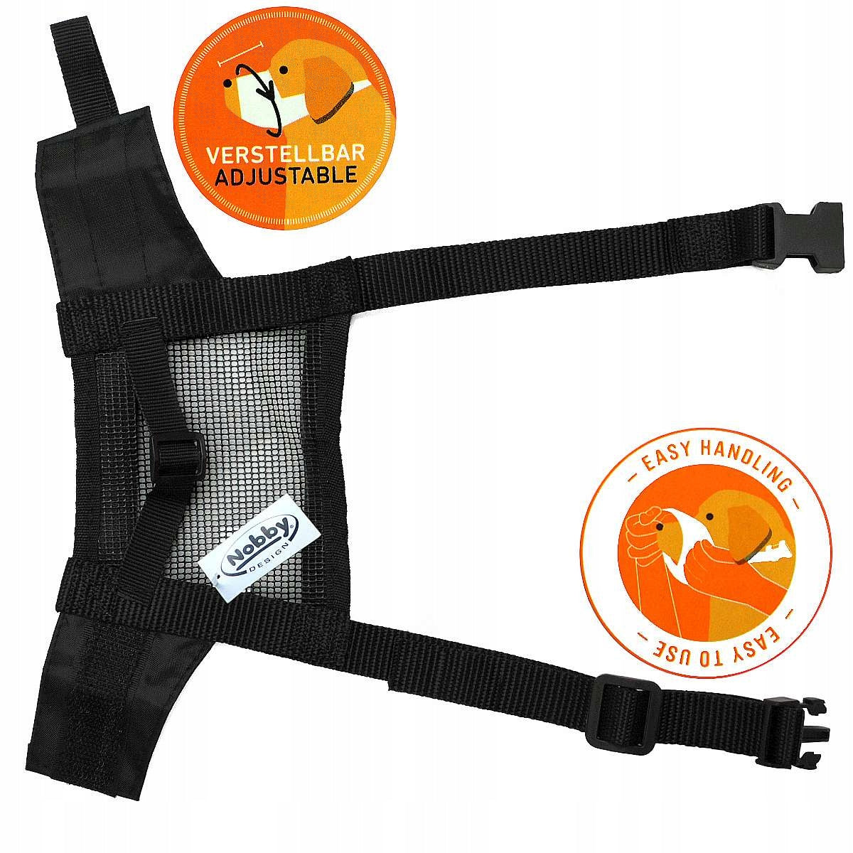 Muzzle adjustable Nobby - nylon muzzle for dog 2; 18-24 cm black Packaging status original