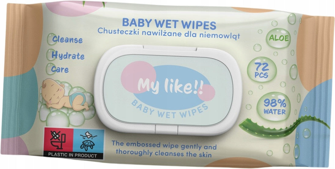 My Like 98% Water Aloe 72pcs Baby Water Wipes for Babies