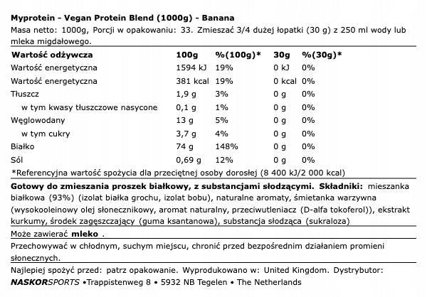 MyProtein Vegan Protein Blend 1000 g Vegan Protein Blend ISOLATE WPI Packaging status original