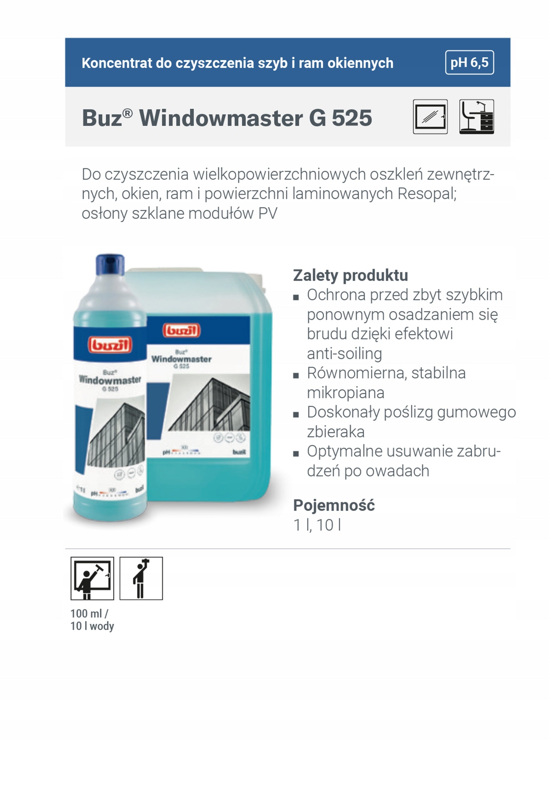 Konzentrierter Glasreiniger G525 Window Master Buzil, 10 l 
