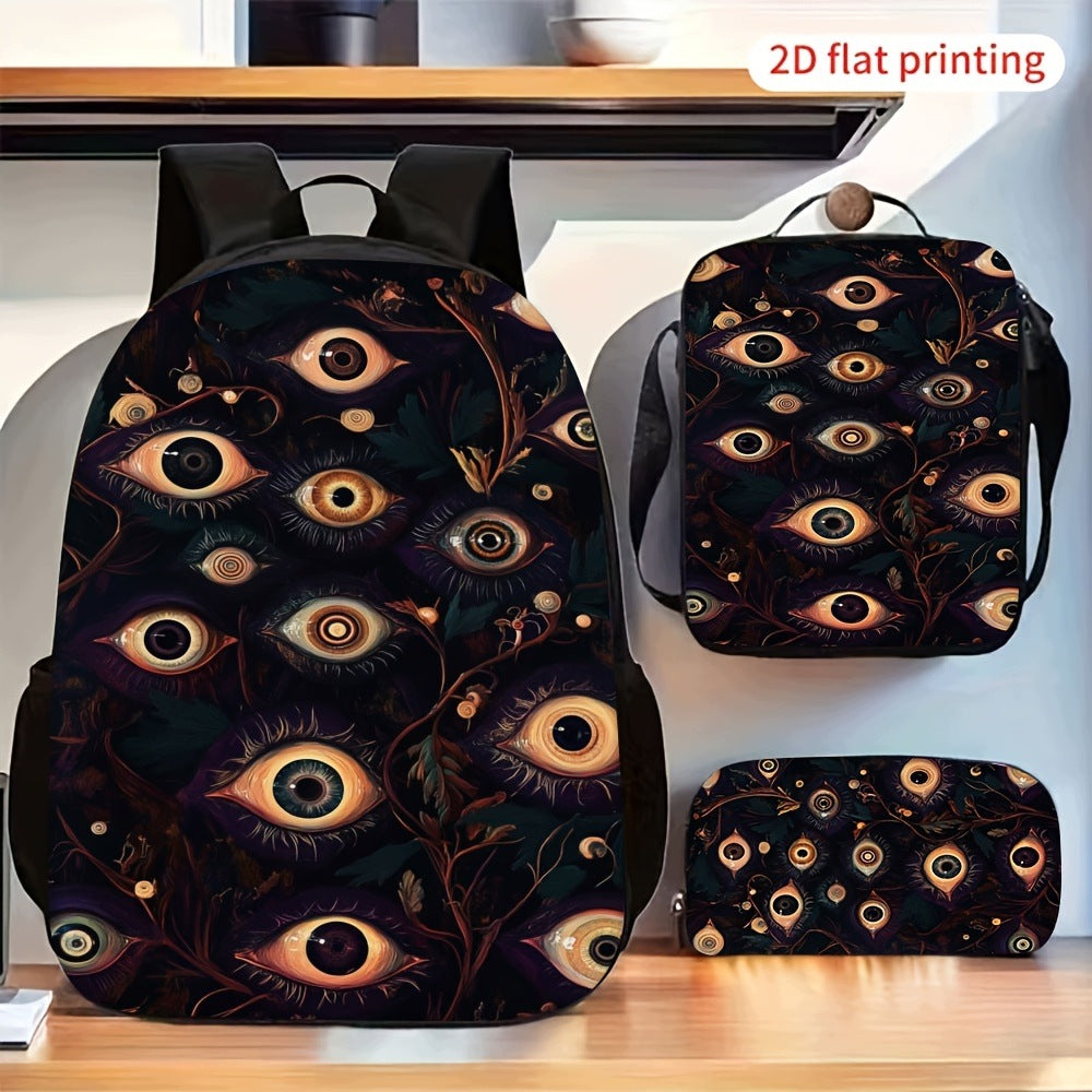 Mysterious All Seeing Eyes Pattern 3-Piece 2D Flat Portable Bag Set