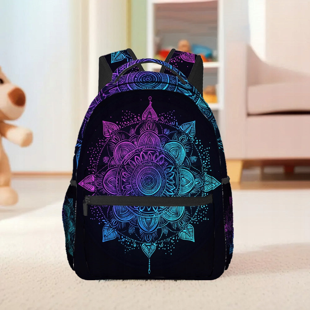 Mystical Mandala Backpack - Lightweight, Stylish, Vibrant Blue & Purple Floral Design