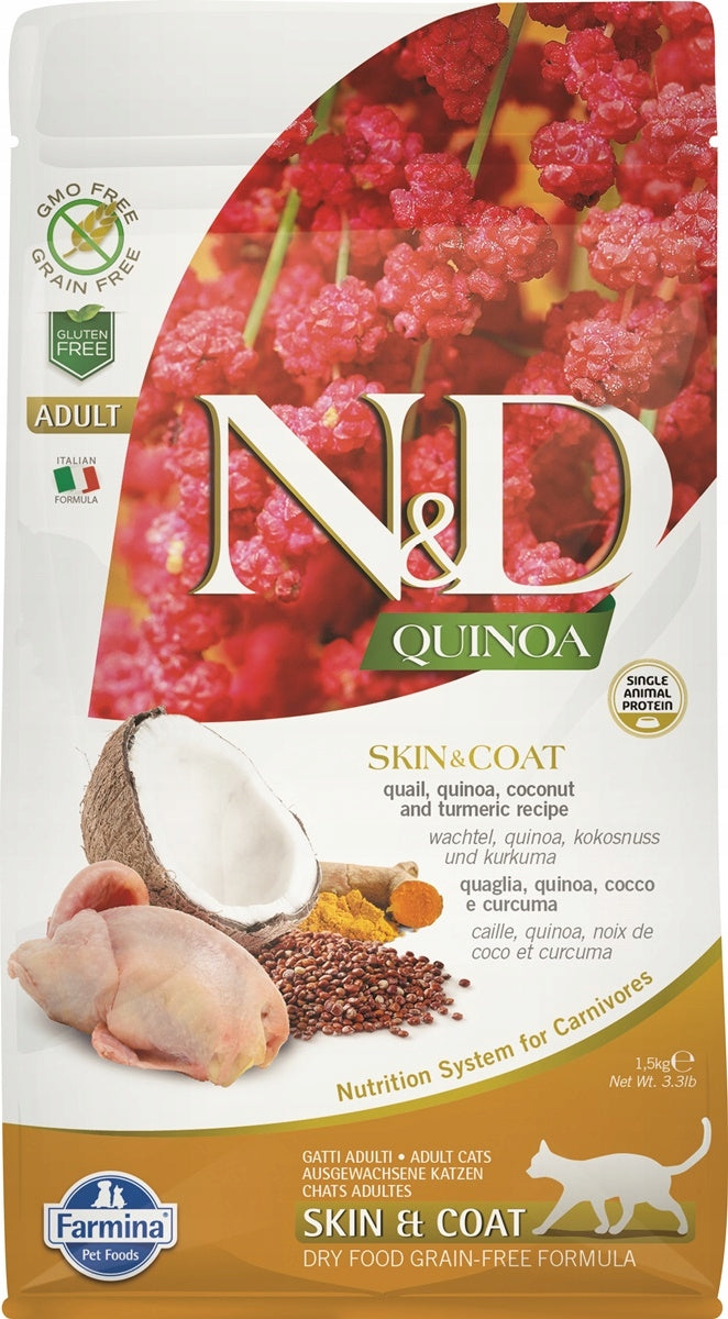 N&D GF Quinoa CAT Skin&Coat Quail & Coconut Varianta: 1,5 kg Brand Farmina