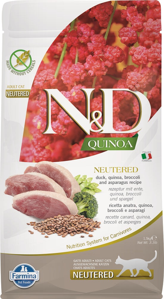 N&D Quinoa Duck Neutered 1.5kg Adult Cat Food
