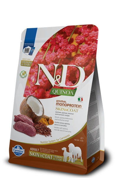 N&D Quinoa Skin & Coat Venison 7kg Medium & Maxi Adult Dog Food Brand Farmina