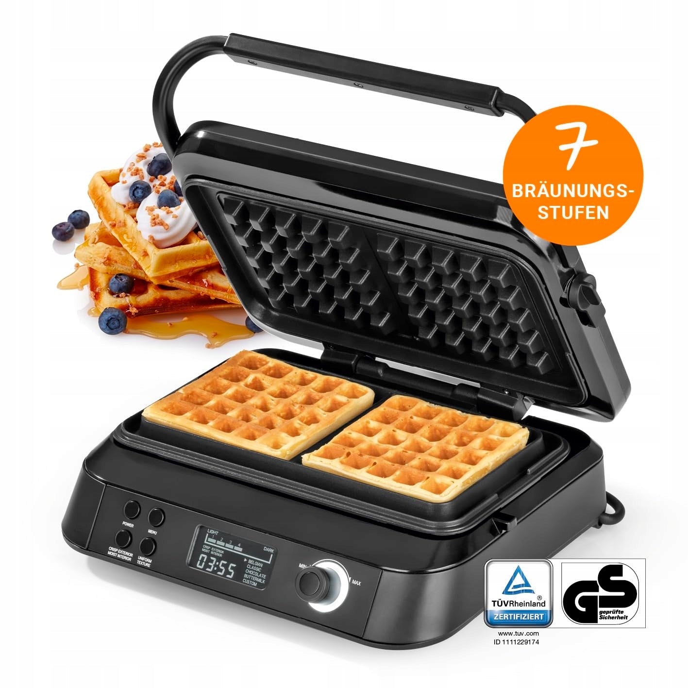 N8WERK Premium Waffle Iron 1600 W 5 programs 7 levels Power rating 1600 W