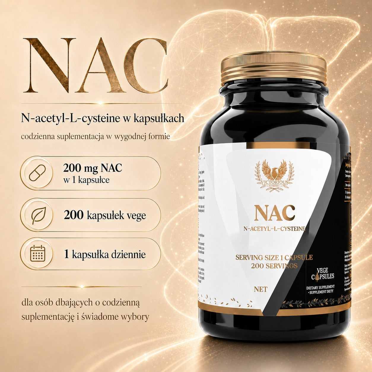 NAC 200 capsules 200mg N-acetyl-L-cysteine Purification Liver Victorious Packaging status original