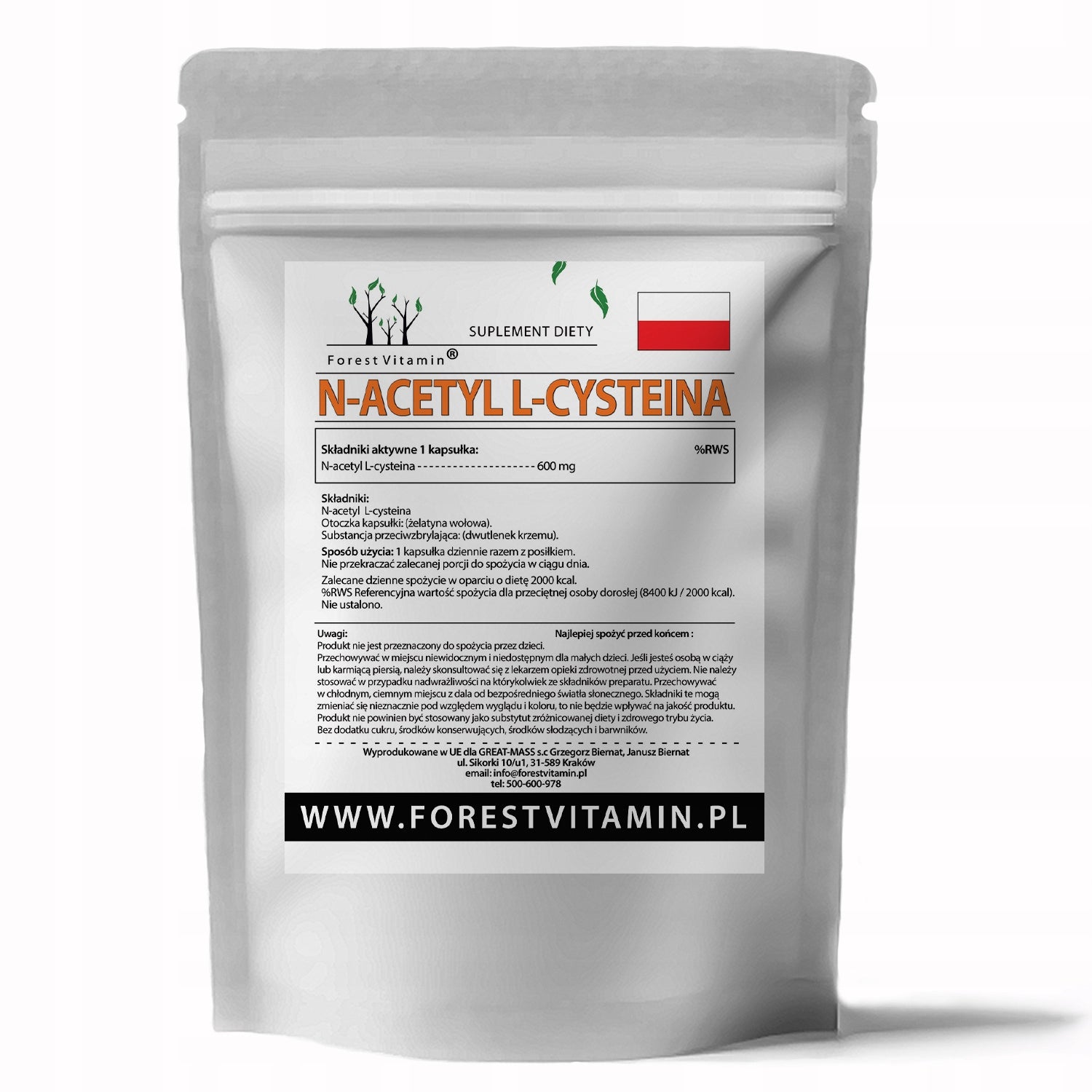 NAC 600 mg N-acetyl L-cysteine Detox Antioxidant Forest Vitamin 150 kaps Manufacturer code NAC N-ACETYL L-CYSTEINA 600 USUWA TOKSYNY 150