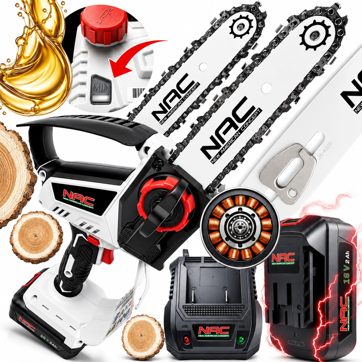 NAC CORDLESS WOOD CHAINSAW GUIDE CHAIN 18V 2AH
