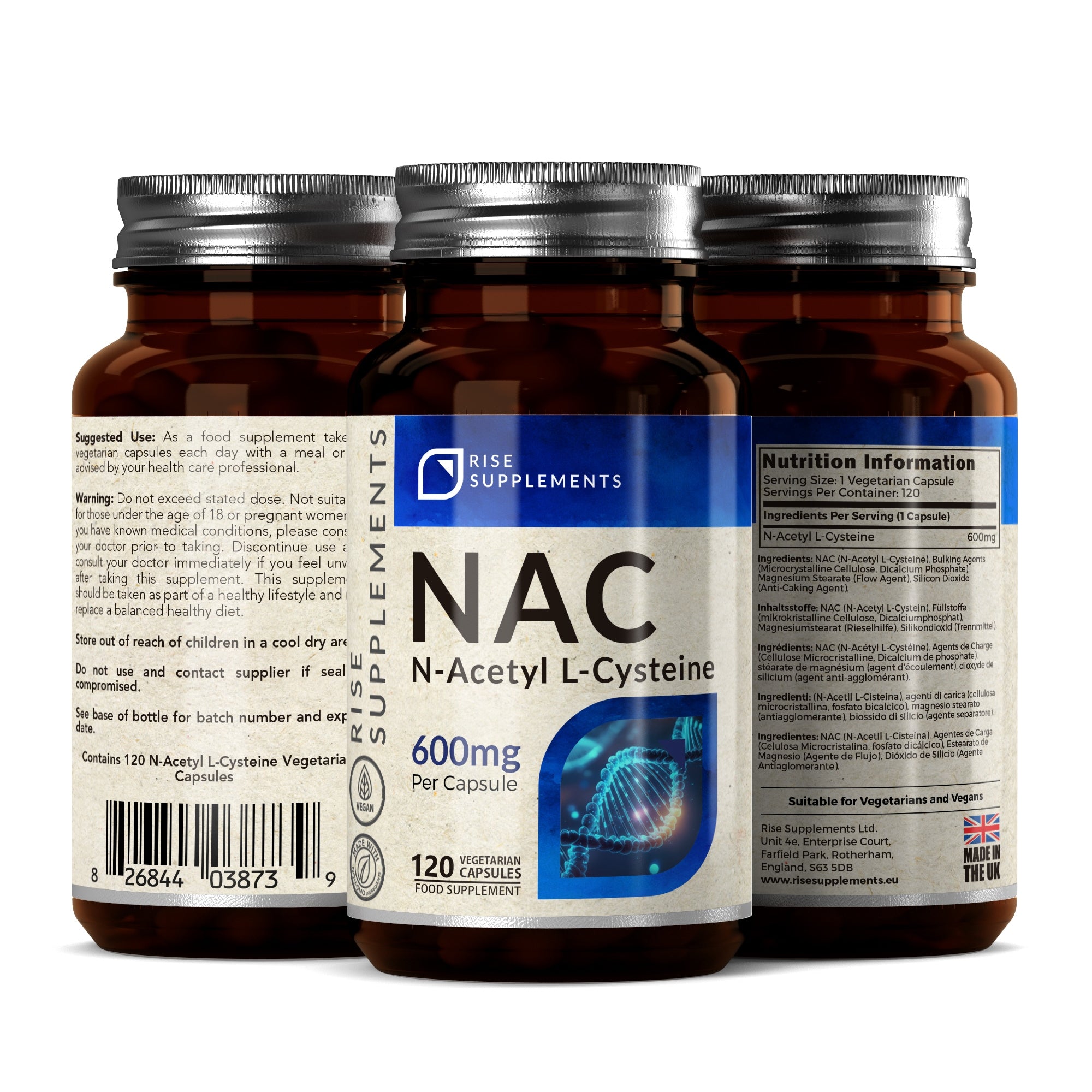 NAC Supplement N-Acetyl L-Cysteine 120 Capsules of 600mg Packaging status original
