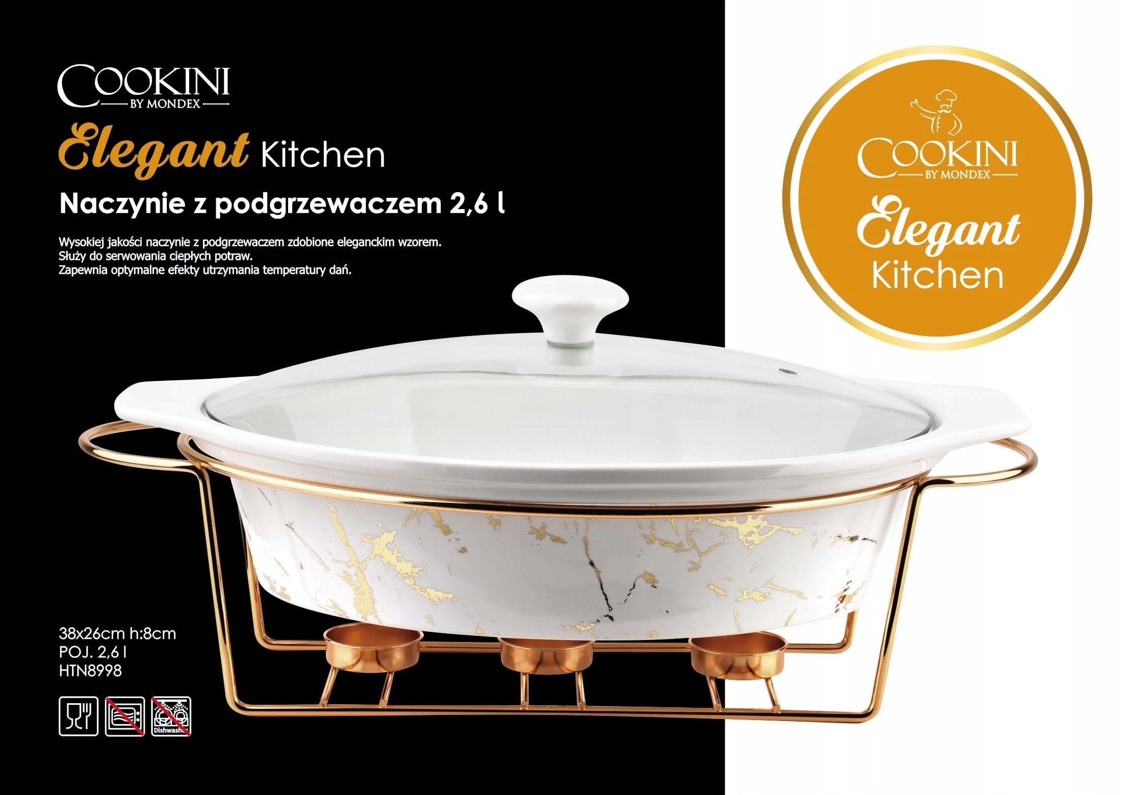 Cookini žvakėmis šildomas indas su dangčiu Elegant Kitchen, 2.6 L