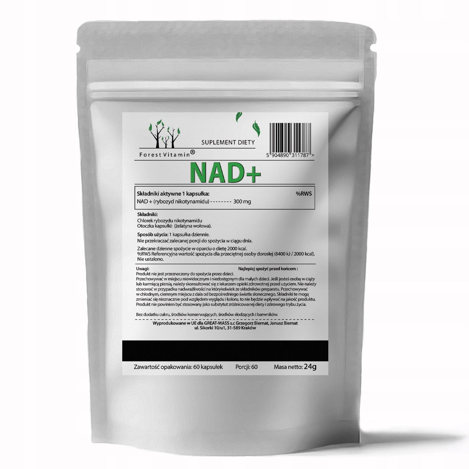 NAD+ 60caps Mitochondrial Biogenesis Energy Nicotinamide Riboside CELLS Name NAD+